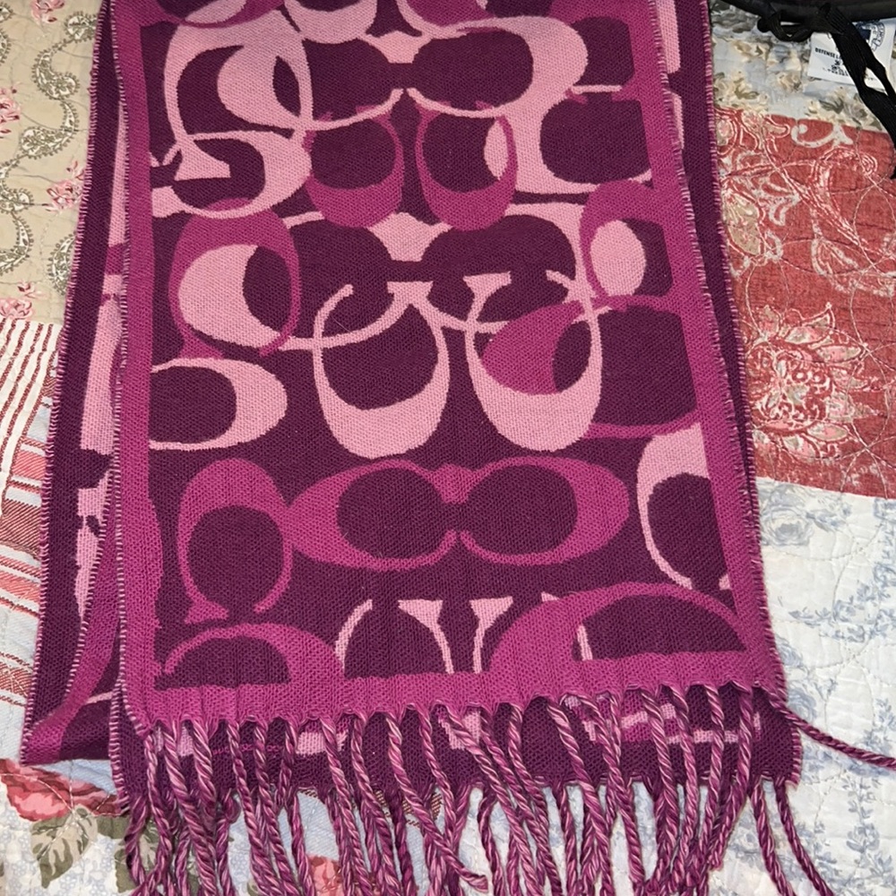 Coach merino wool purple scarf fringe ends 72” x 10” - Picture 1 of 3